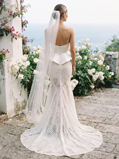 Lace Mermaid Spaghetti Straps Bridal Gowns Floor Length Lace Appliques Wedding Dresses