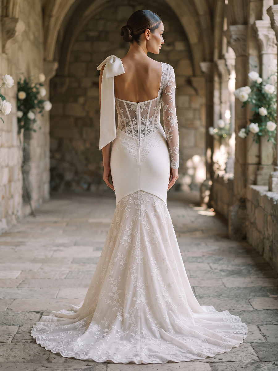Lace Mermaid Sweetheart Bridal Gowns Floor Length Corset Bodice Wedding Dresses