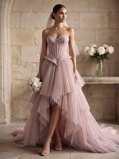 Tulle A-Line Sweetheart Bridal Gowns Floor Length Corset Bodice Wedding Dresses