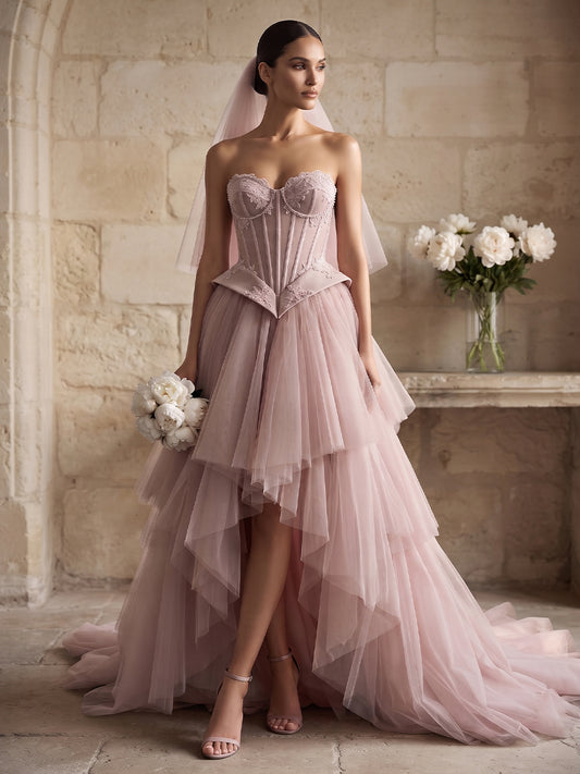 Tulle A-Line Sweetheart Bridal Gowns Floor Length Corset Bodice Wedding Dresses
