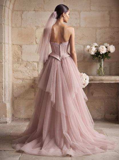Tulle A-Line Sweetheart Bridal Gowns Floor Length Corset Bodice Wedding Dresses